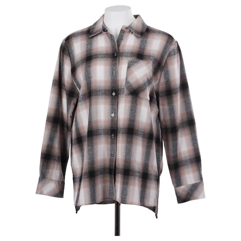 Hester & Orchard Top M Black Tan Plaid Flannel Long Sleeve Button Up Casual